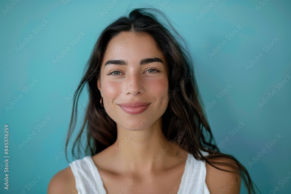 A close up portrait of a woman with a subtle smile A close up portrait of a woman with a subtle smile