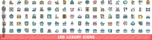 100 luxury icons set. Color line set of luxury vector icons thin line color flat on white