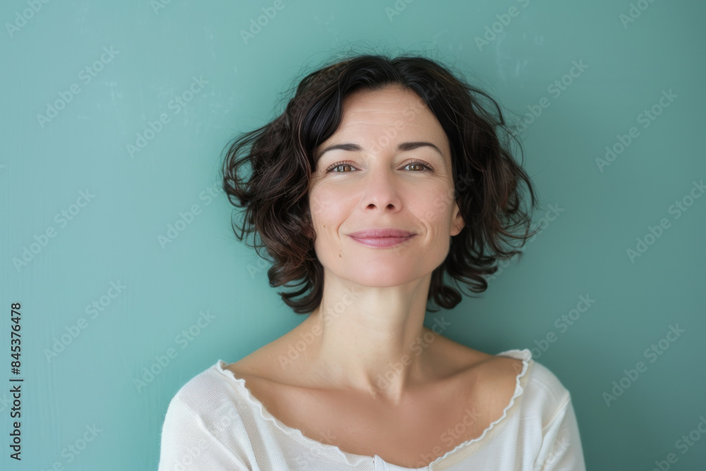 A close up portrait of a woman with a subtle smile A close up portrait of a woman with a subtle smile