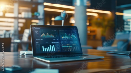 Wallpaper Mural Laptop with stock market analysis on office desk Torontodigital.ca