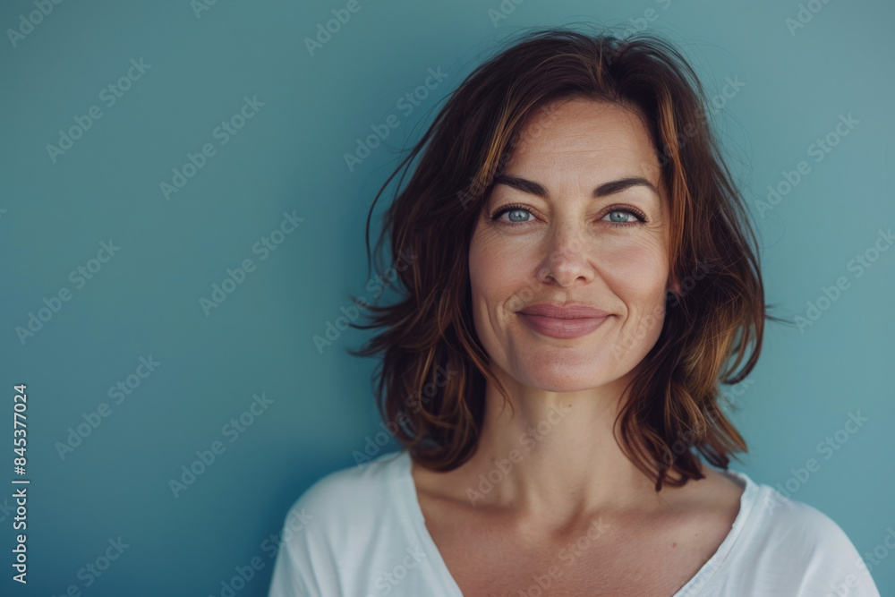 A close up portrait of a woman with a subtle smile A close up portrait of a woman with a subtle smile