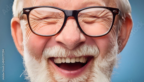Close-Up Portrait of a Senior Man Laughing With Glasses
