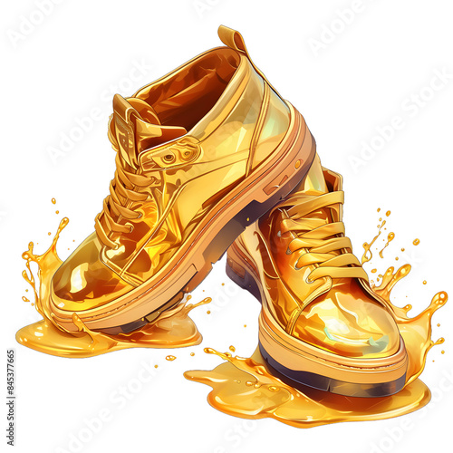 Shoes with gold splash, PNG image, no background