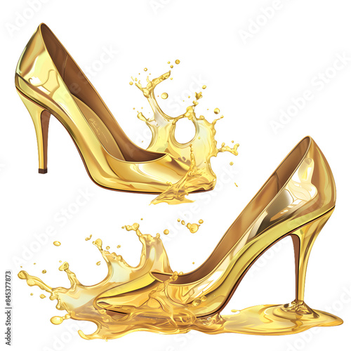 Shoes with gold splash, PNG image, no background