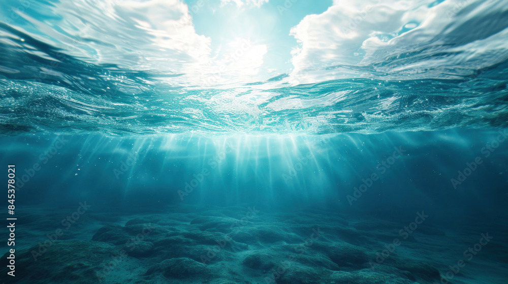 Underwater sunlight through ocean surface Underwater sunlight through ocean surface