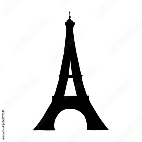 Black silhouette of Eiffel Tower vector hand drawn illustration. Symbol of Paris. Vintage drawing painted by inks for icon, logo or design
