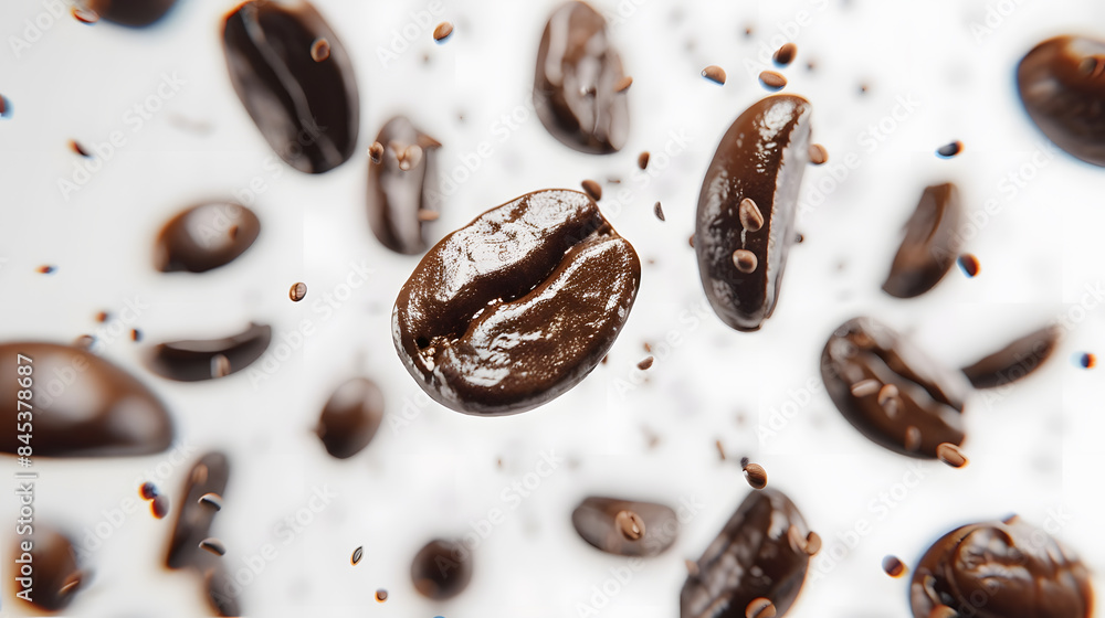 Coffee beans floating isolated, white background Coffee beans floating isolated, white background