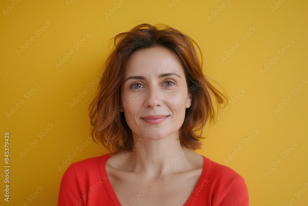 A close up portrait of a woman with a subtle smile A close up portrait of a woman with a subtle smile