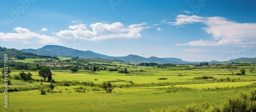 A meadow and mountains in the portuguese countrysie. Creative banner. Copyspace image photo