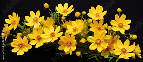 Bidens ferulifolia plant with beautiful flowers Goldmarie Daisy family. Creative banner. Copyspace image