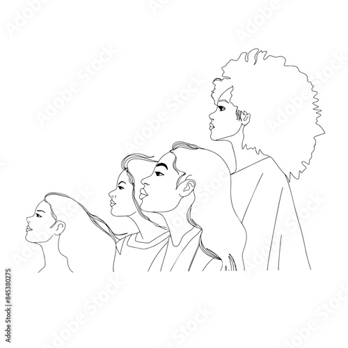 Vector illustration of different women with different nationalities. for women's rights, women's day. Isolated on a white background, color, line art