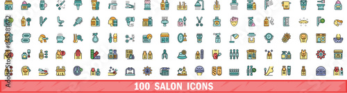 100 salon icons set. Color line set of salon vector icons thin line color flat on white