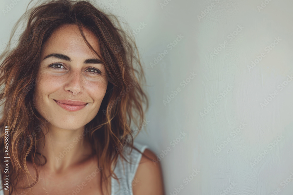 A close up portrait of a woman with a subtle smile A close up portrait of a woman with a subtle smile