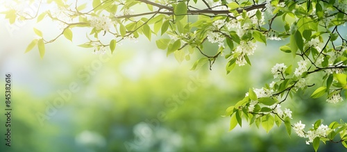 Beautiful spring leaves on tree outdoors. Creative banner. Copyspace image