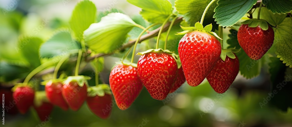 on the Bush of berries ripe strawberries. Creative banner. Copyspace image on the Bush of berries ripe strawberries. Creative banner. Copyspace image