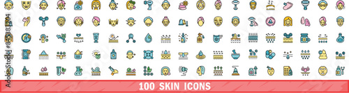 100 skin icons set. Color line set of skin vector icons thin line color flat on white