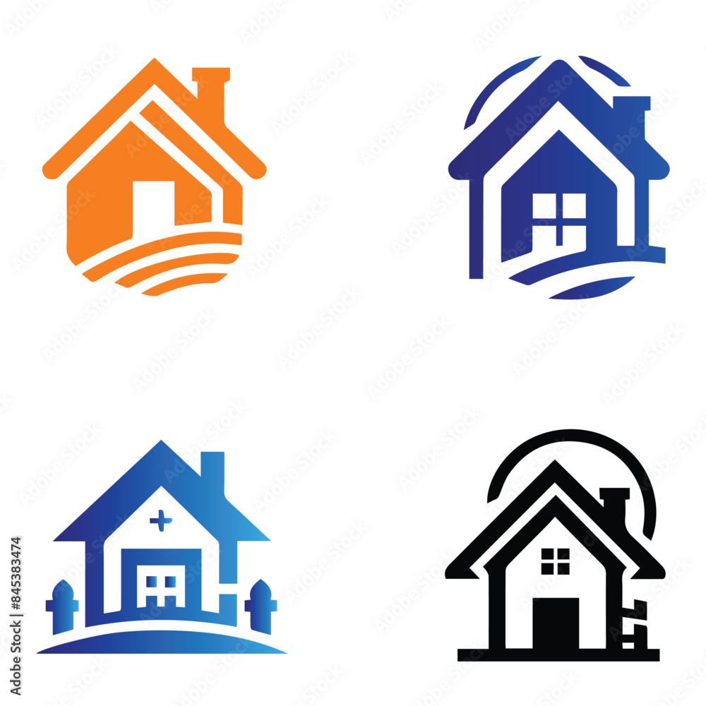 Colorful House  Logo Design  set Silhouette illustration vector 13