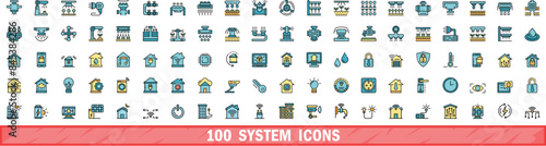 100 system icons set. Color line set of system vector icons thin line color flat on white