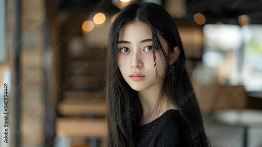 カフェで見つめる日本人女性 カフェで見つめる日本人女性