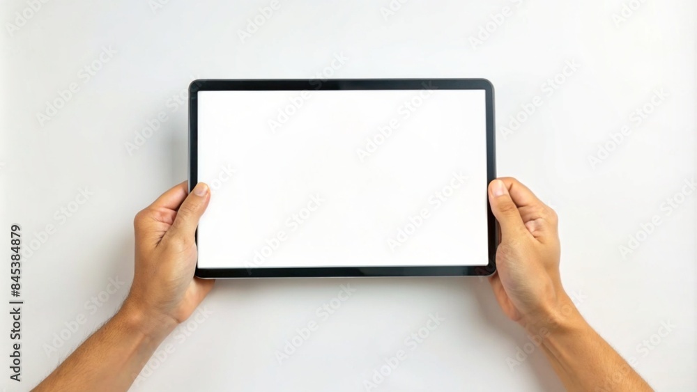 Two hands holding the tablet with a blank screen Two hands holding the tablet with a blank screen