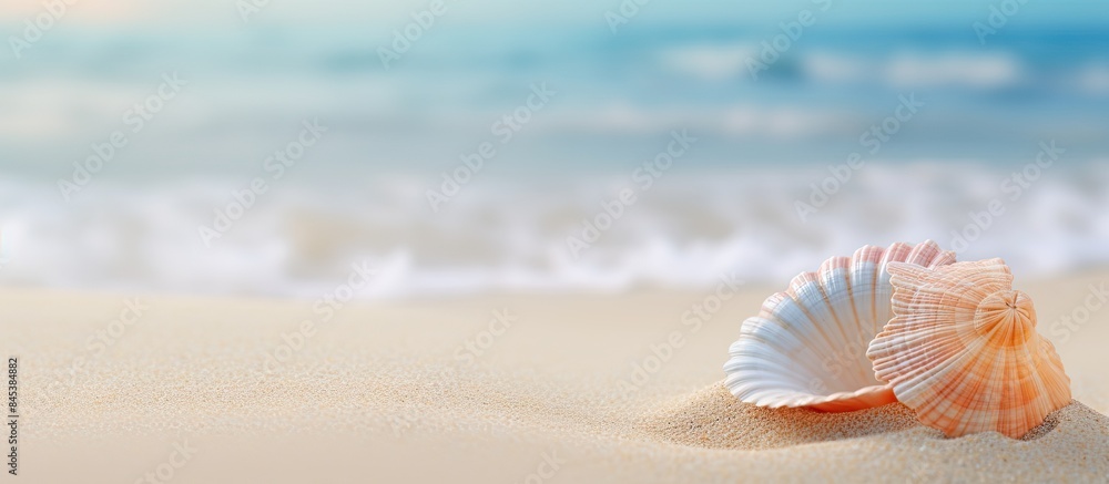 seashell with a blurred sand background as copy space seashell with a blurred sand background as copy space