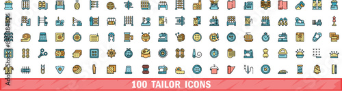 100 tailor icons set. Color line set of tailor vector icons thin line color flat on white