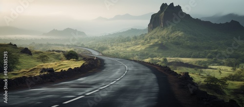 asphalt road going toward raigad fort maharashtra with shallow depth of field. Creative banner. Copyspace image