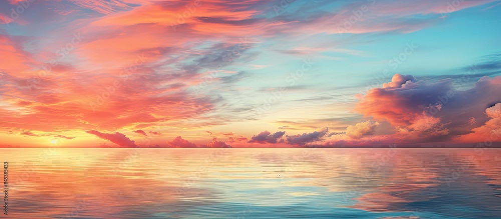 Fototapeta premium Image of sunset and cloudy sky and rough sea. Creative banner. Copyspace image