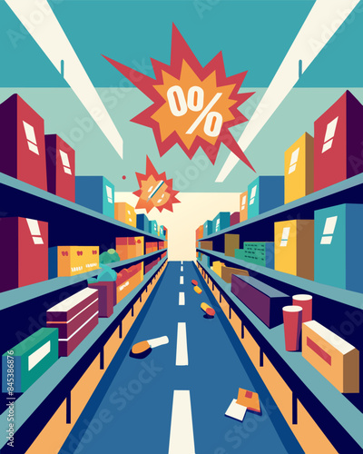 Every aisle seemed to have soing new and more expensive as the store struggled to keep up with the price hike on various items.. Vector illustration