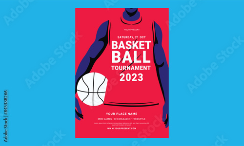 Basketball tournament flyer template illustration with basketball player silhouette