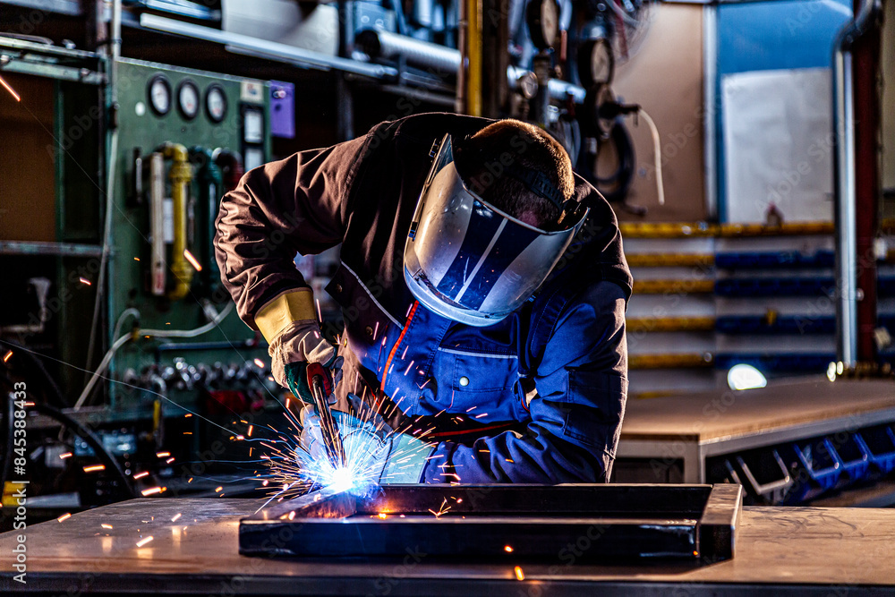 Industrial worker welding at the factory Industrial worker welding at the factory