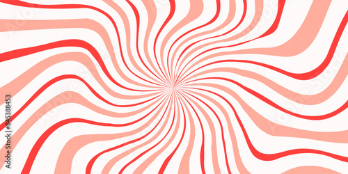 Candy radial background with red and pink rays. Vector illustration of a candy cane spiral. Retro pattern