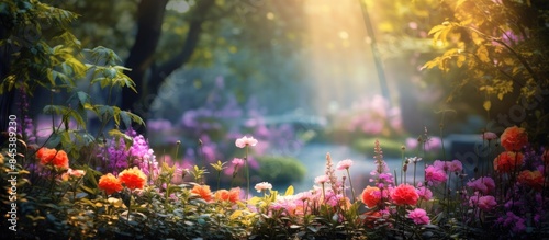 Colorful blur garden background. Creative banner. Copyspace image