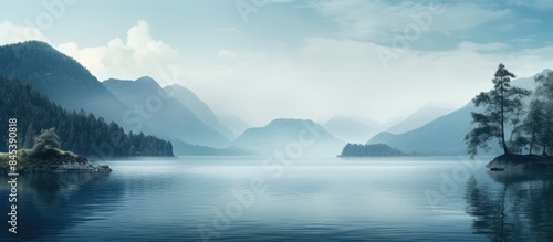 Landscape of lake. Creative banner. Copyspace image