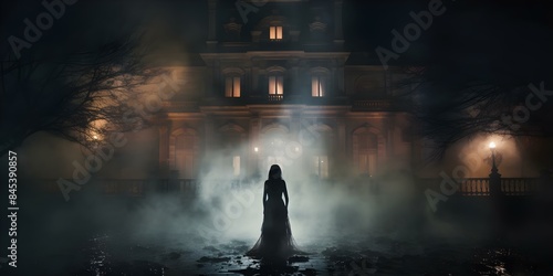 A Victorian ghost story in eerie gaslit streets and haunted mansions. Concept Victorian Era, Ghost Story, Gaslit Streets, Haunted Mansion, Eerie Atmosphere photo