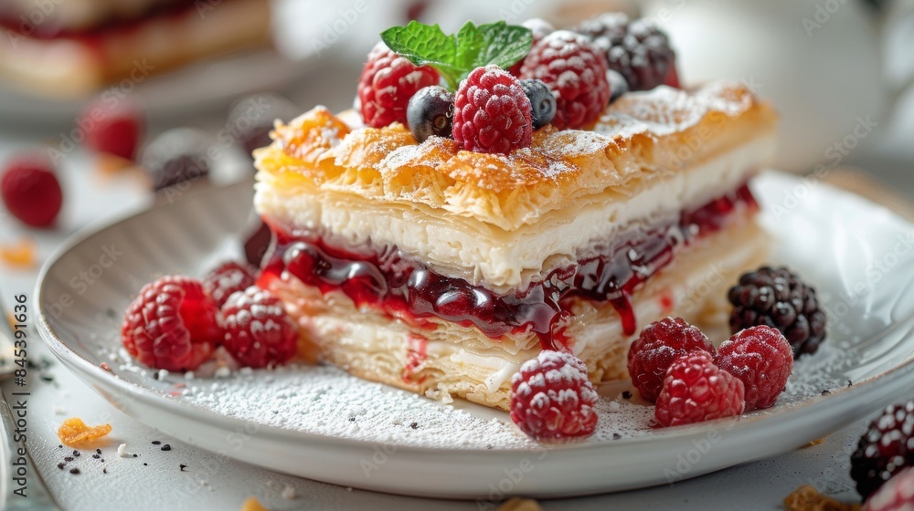 delicious dessert with balaclava and fruits, on a white table, beautiful plate delicious dessert with balaclava and fruits, on a white table, beautiful plate