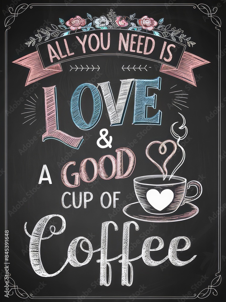 Fototapeta premium Blackboard showing all you need is love and a good cup of coffee