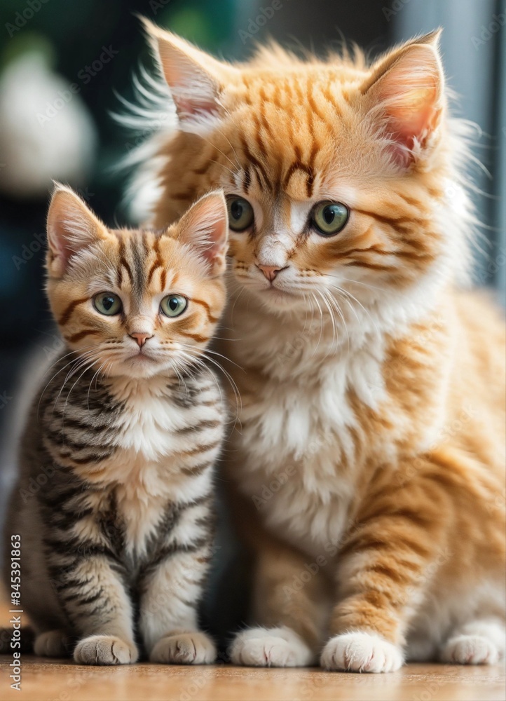 Two cute cats. One is an orange Two cute cats. One is an orange