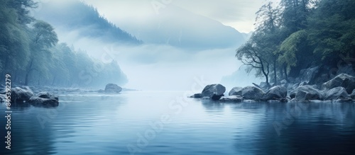 Calm blue river. Creative banner. Copyspace image
