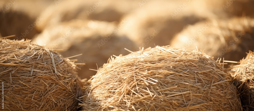 Texture of haystacks from round bales on a sunny day Close up. Creative banner. Copyspace image Texture of haystacks from round bales on a sunny day Close up. Creative banner. Copyspace image