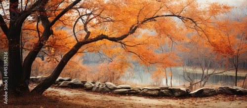 beautiful autumn view in orange with branches. Creative banner. Copyspace image