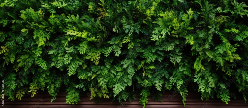 Beautiful nature background of vertical garden with tropical green leaf Western redcedar Thuja plicata commonly called western red cedar or Pacific red cedar giant arborvitae or western arborvitae Beautiful nature background of vertical garden with tropical green leaf Western redcedar Thuja plicata commonly called western red cedar or Pacific red cedar giant arborvitae or western arborvitae