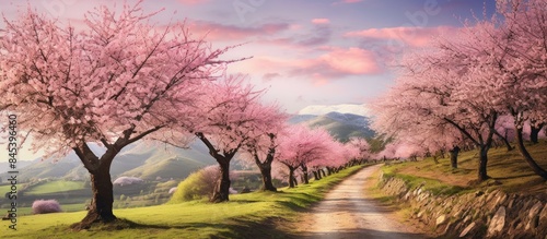 sakura at countryside. Creative banner. Copyspace image