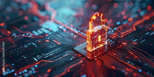 Digital padlock symbolizes secure login credentials for data protection against cyber attacks. Concept Cybersecurity, Data Protection, Digital Padlock, Secure Login Credentials, Cyber Attacks