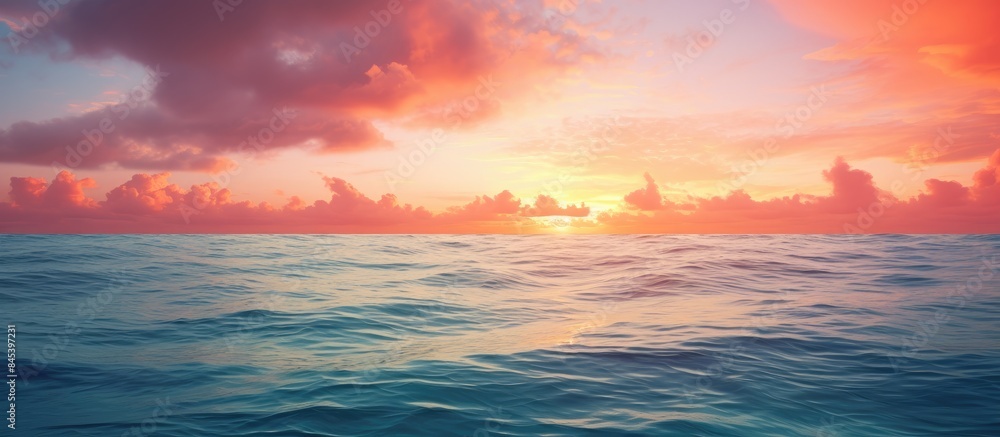 Fototapeta premium Early morning sun by the sea. Creative banner. Copyspace image