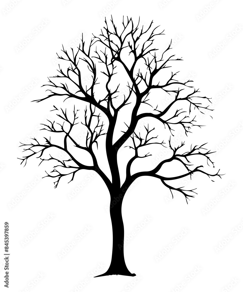Fototapeta premium PNG Tree with leaf silhouette drawing sketch.