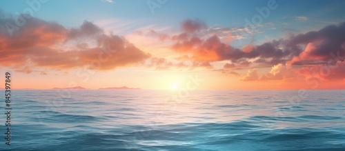 Early morning sun by the sea. Creative banner. Copyspace image