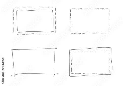Hand drawn rectangle frames. Lined borders. Set of simple doodle rectangular shapes. Scribble square text boxes. Highlighting elements. Graphic illustration.