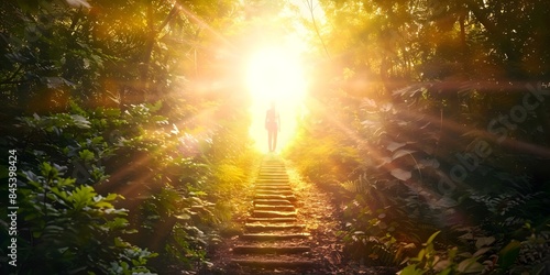 Seeking spiritual enlightenment through faith on the path to Heavens gate. Concept Spiritual Enlightenment, Faith, Path to Heaven