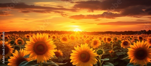 Sunflowers at sunset. Creative banner. Copyspace image photo